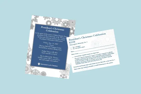 Flyer and RSVP card on a colored background.